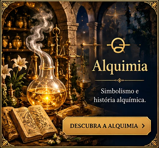 Laboratório alquímico antigo com frascos e livros.
