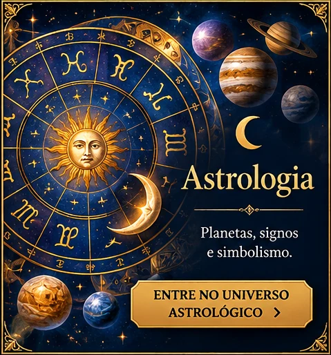 Roda zodiacal e planetas em um céu noturno.