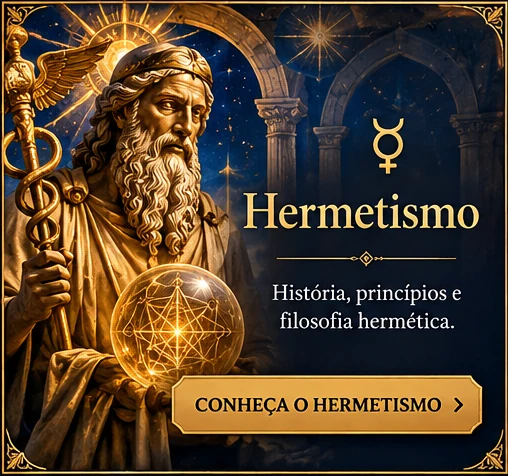 Ilustração de Hermes Trismegisto e símbolos herméticos.